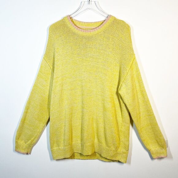 BDG for Urban Outfitters Men’s Size Large Yellow Sweater Light Pink Stripe Trim - Picture 5 of 14